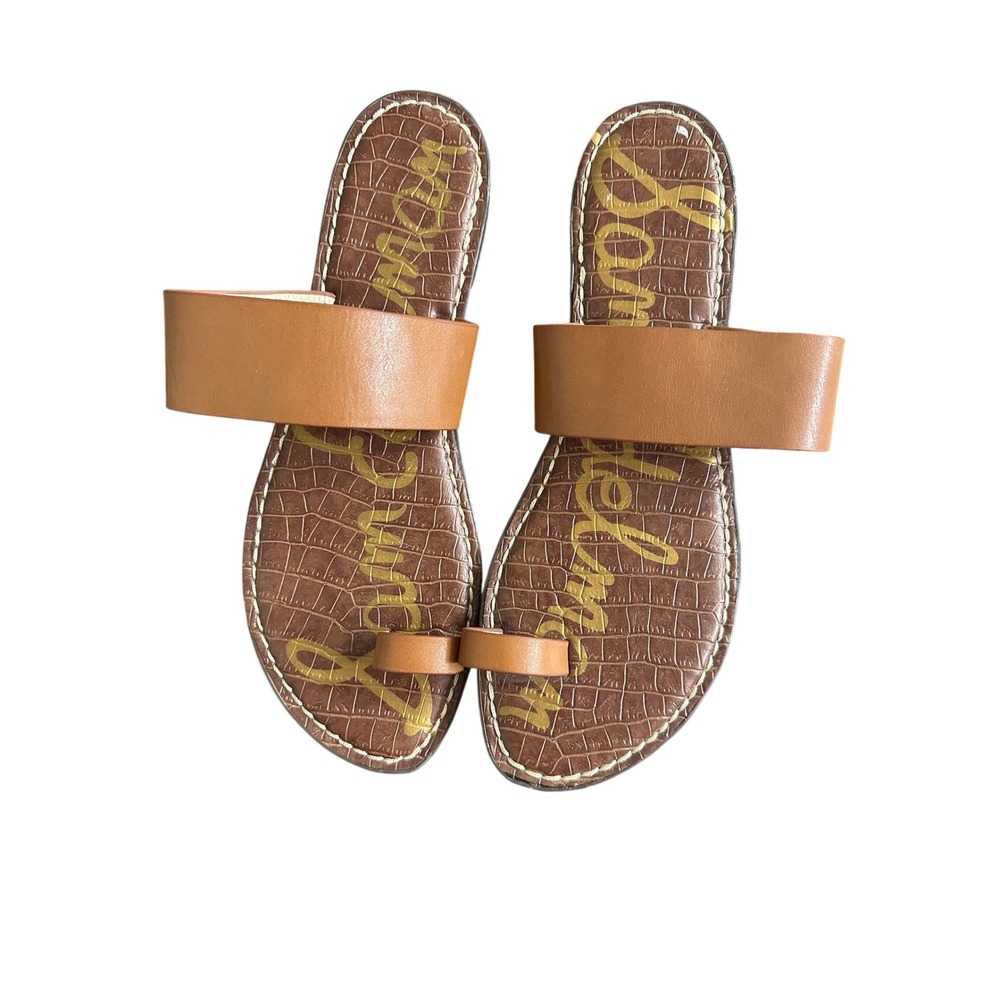 Sam Edelman Gorgene Leather Toe Ring Slide Sandals Saddle Tan Brown